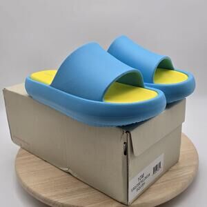 J/Slides Squish Beach Slide Sandals Mens Size 10 Blue Yellow Slip On Shoes New